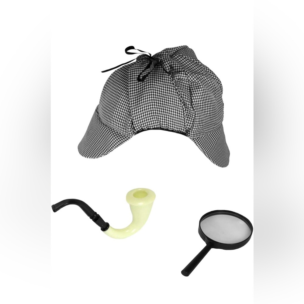 NEW 3 Piece British Detective Kit Hat Pipe Spyglass Halloween Costume Gray